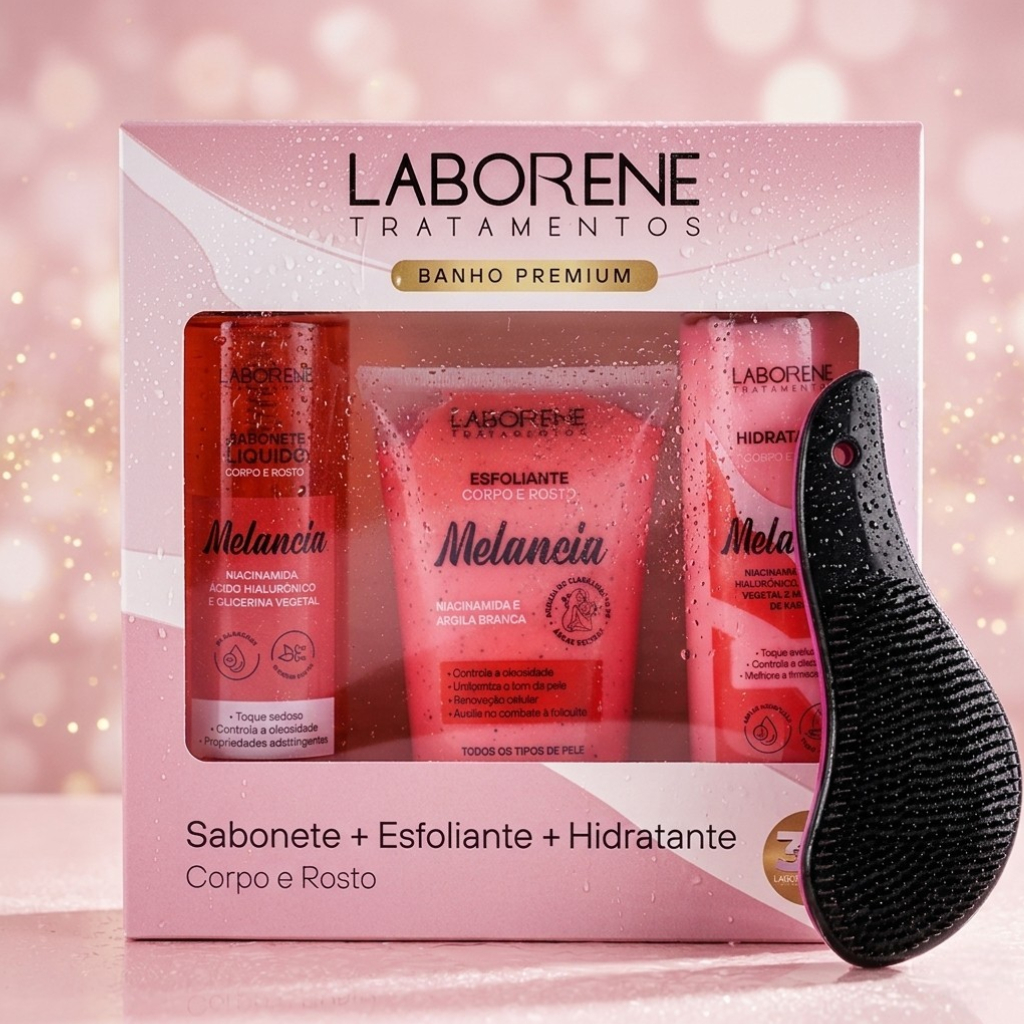 Kit Banho Premium Corpo e Rosto Sabonete 200ml Esfoliante Hidratação Corporal