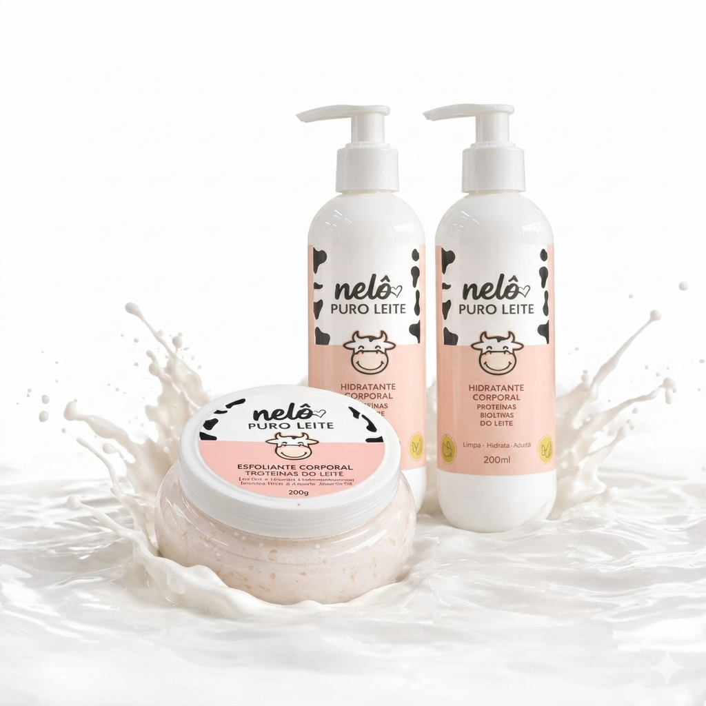 Kit Puro Leite Vaquinha Sabonete Esfoliante e Hidratante Corporal 200ml