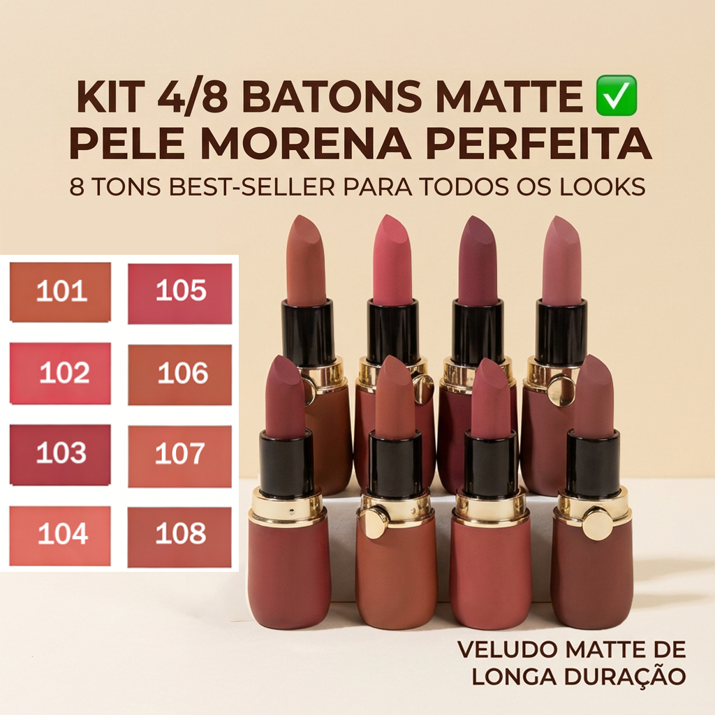 Kit 4 Batom Matte Aveludado À Prova d'Agua Longa Duração